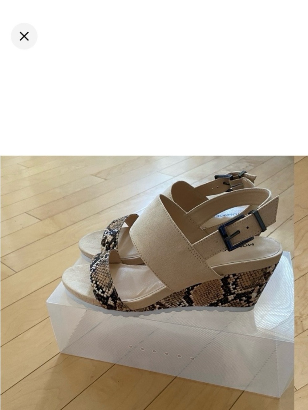 Monroe and Main Stylish Beige and Snake Print Wedge Sandals